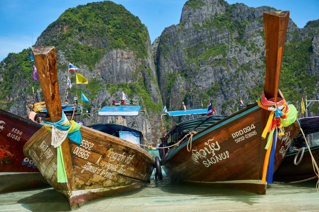ocean Thai boats on an island